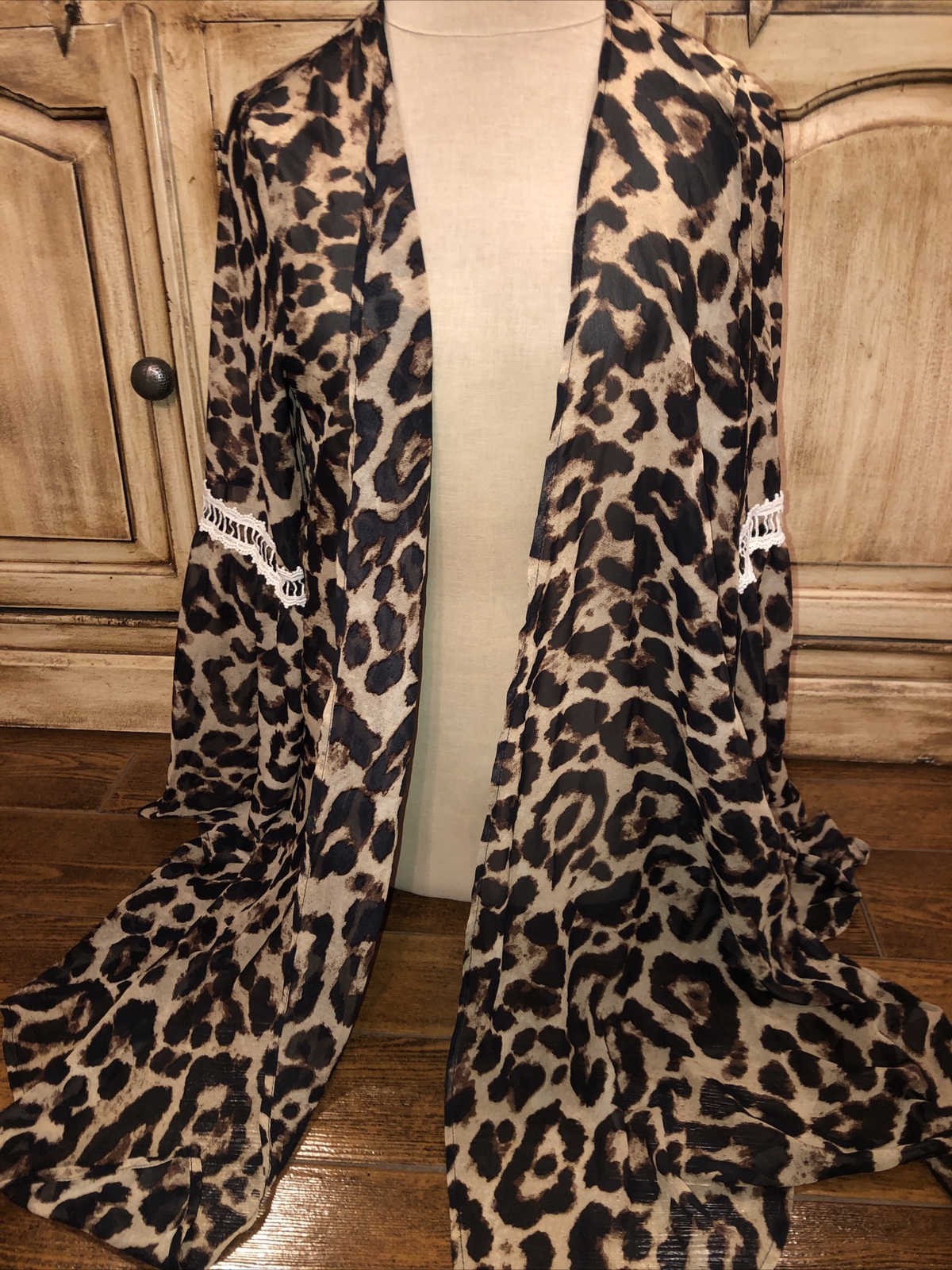 Grace + Emma Leopard Lace Kimono Cardigan Lightweight Sheer Brown Tan S/M  Bell | eBay