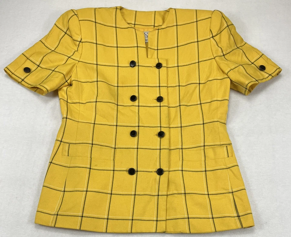 Traje Le Suit Amarillo/Negro Manga Corta Forrado Falda Mujer’s 6P Foto 2 de 4