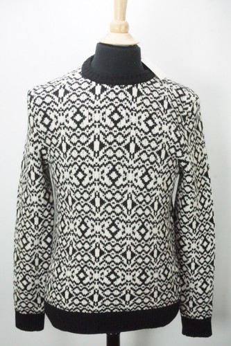 Eidos Girocollo THICK White Black Woven Knitted Merino Wool Sweater M BRAND NEW