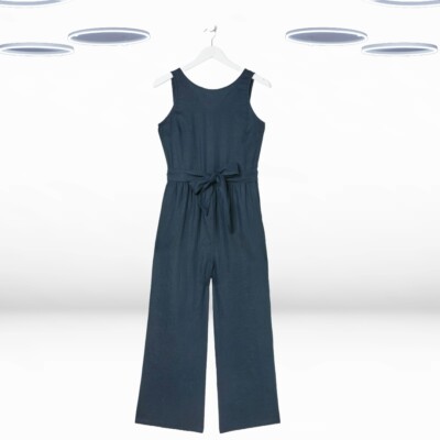 Ex Fat Face Women's Sleeveless Linen Belted Jumpsuit in Blue