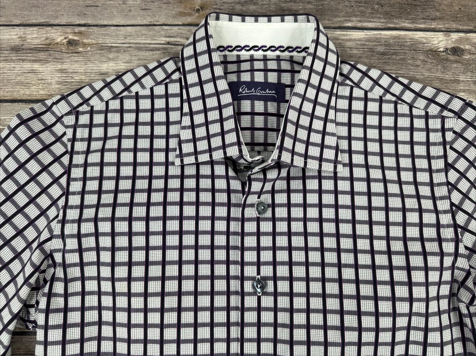 Camisa Robert Graham Abotonada Juvenil Talla S Púrpura A Cuadros Manga Larga Puño Abatible  Foto 3 de 4