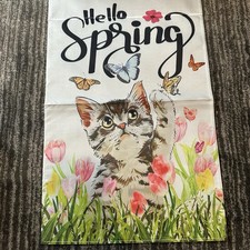 Garden Flag Cat Hello Spring Poly Double Sided Butterfly Kitten Cat Lady Gift