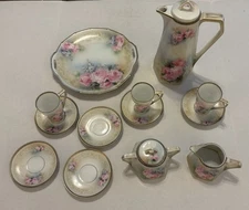 RS Germany Chocolate Tea Coffee Pot Tea Set Sugar Creamer Cake Plate Pink Roses