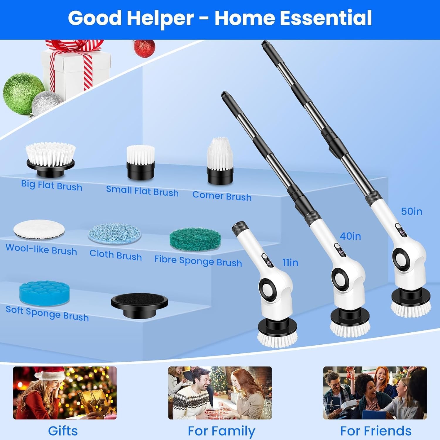 Electric Spin Scrubber Cordless Power Shower with 7 Brush 3 Speeds Adjustable