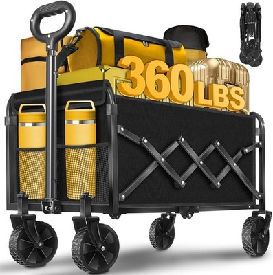 Wagon Cart Foldable 360Lbs Collapsible Wagon Cart W/ Wheels Portable Outdoor