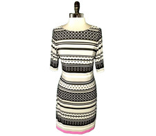 ELIZA J Size 12 Shift Dress Black White Grey Pink 3/4 Sleeve Stretch Knit