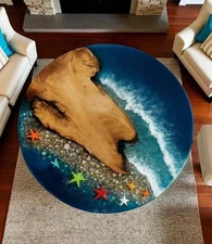 Round Ocean Wave Resin River Beach Sofa Table Top Live Edge Furniture Hotel Deco