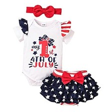 My 1st 4th of July Baby Girl Outfits Newborn Ruffle Romper 6-9 Months Blue