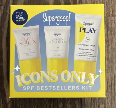 Brand new - Supergoop! Icons Only SPF Bestsellers Kit Travel Size Sunscreen Set 