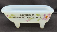 Antique Milk Glass Souvenir Minnesota Junction Wisconsin Bath Tub Hand Painted
