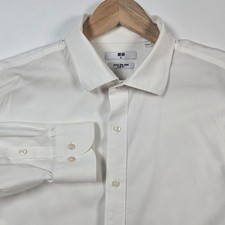 Uniqlo Button Up Dress Shirt Mens XL White Super Non-Iron Slim Fit Long Sleeve