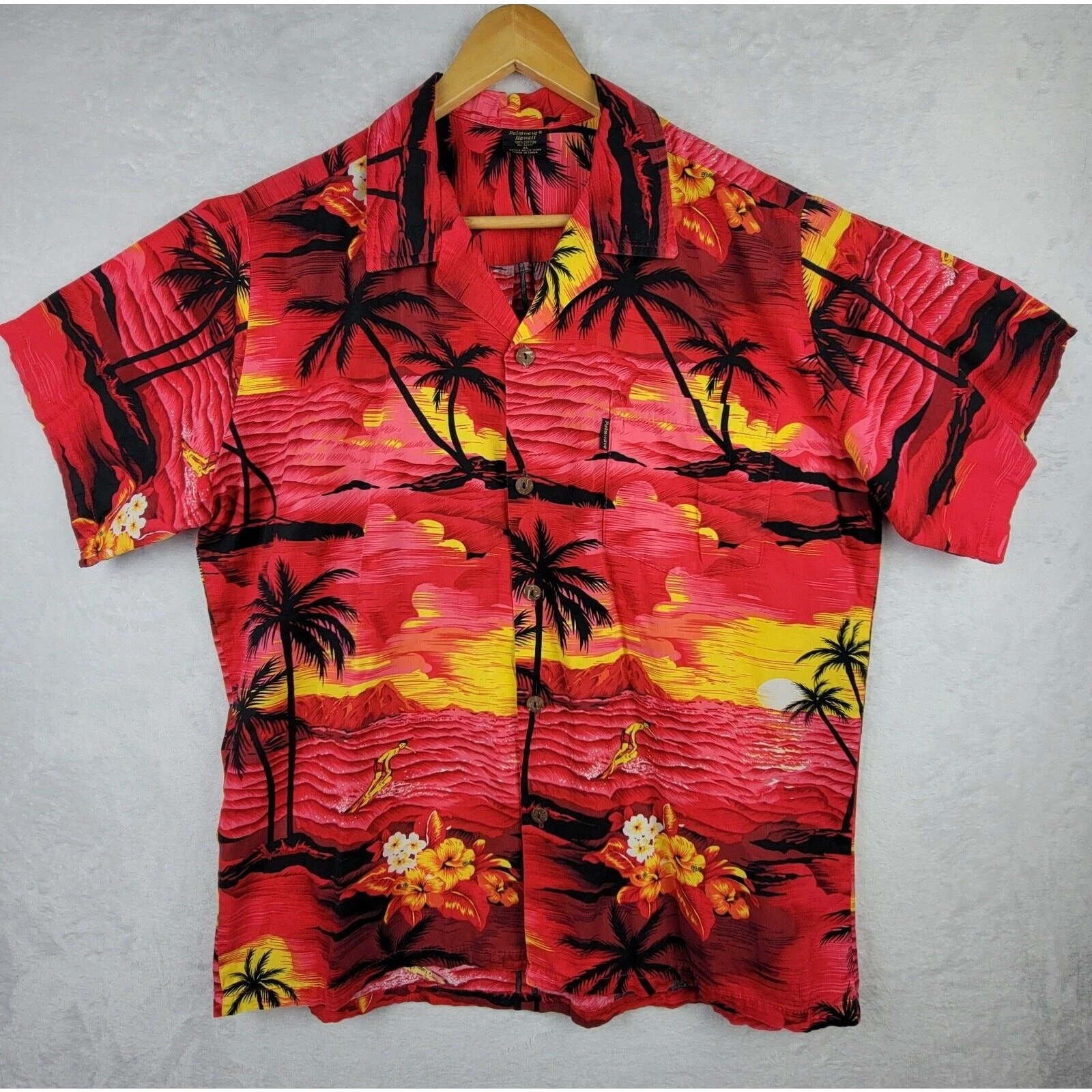 Hawaii Surf Short Sleeve Button Men XL Red Tropical Shirt Resort Cruise Beach