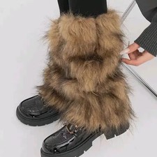 Brown Faux Fur Leg Warmer - One Size Y2K Gyaru Style