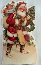 Vintage Eureka Santa Christmas Cardboard Wall D cor Die-Cut Cutouts, 3 Pack