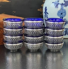 🎄🎄🎄 Set 12 Rare Antique Webster Sterling Silver Open Salt Cellars American 2”