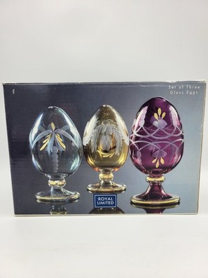 2001 Set of 3 Royal Limited Egyptian Glass Eggs in Box