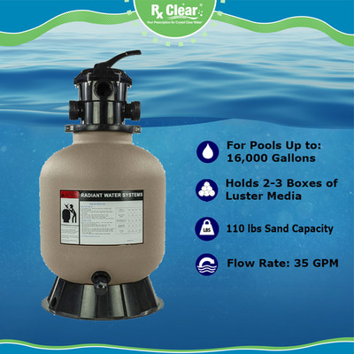 Rx Clear Radiant 16'' Inch Above Ground Swimming Pool Sand Filter w/ 6-Way Valve