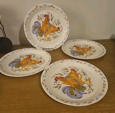 Corelle Country Morning Rooster Chicken Plates 10.25" Dinner Plates Set of 4 EUC