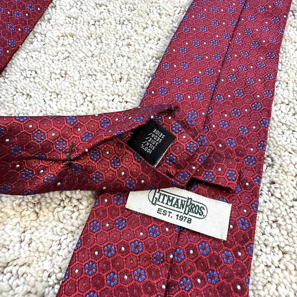 Corbata Gitman Bros 3" Para Hombre Roja Diseñador Seda Texturizada Limpia Geométrica Floral Foto 2 de 4