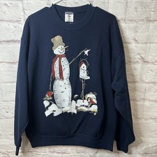 Vintage 1996 Jerzees Women s Snowman Navy Blue Crewneck Sweatshirt XL