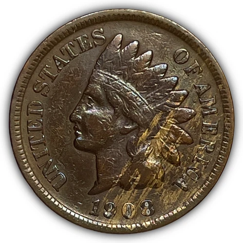 1908-S Indian Head Cent Choice Very Fine VF+ Coin #26485