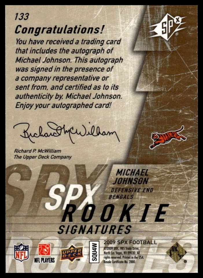 2009 SPx Michael Johnson #133 Auto 73/299 Rookie - Image 2 of 2
