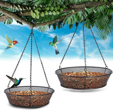2 Pack Hanging Bird Feeder - Metal Mesh Platform Tray for Garden Outdoors