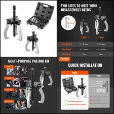 VEVOR 3" & 7" Gear Puller Set – 3-Jaw Tool for Bearing & Flywheel Removal.