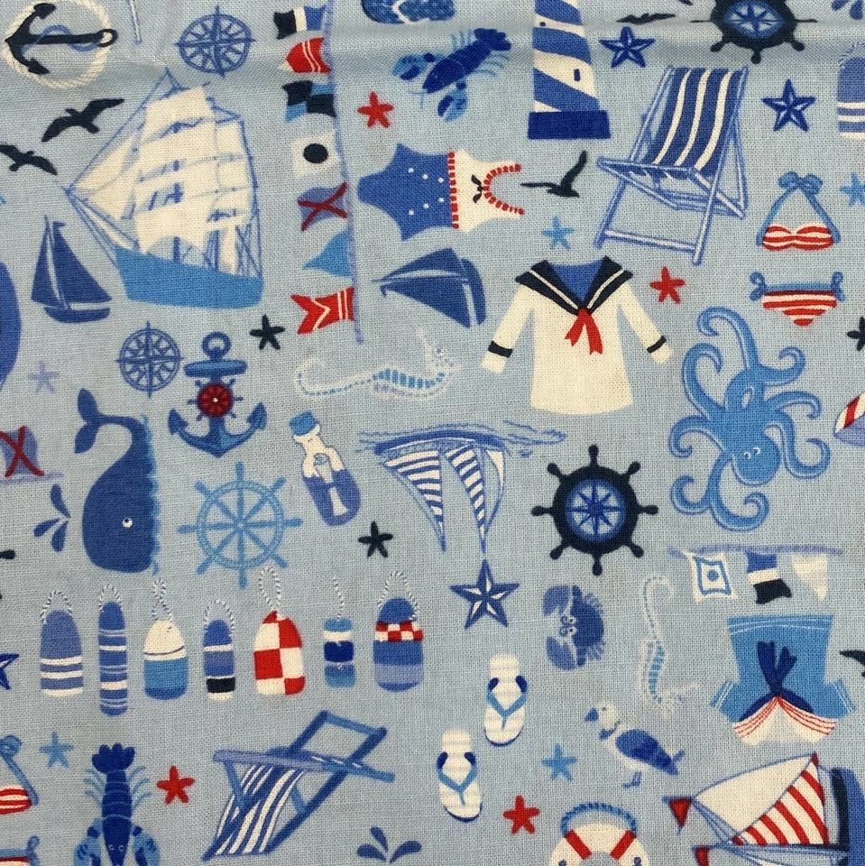 Nautical Beach Retreat Collage Blue Cotton Fabric 30 x 42 Marcus Studio 37 - Image 4 of 4