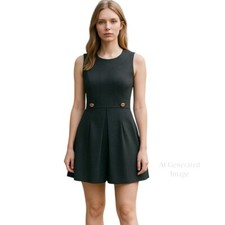 Banana Republic Black Sleeveless Wool Blend Sheath Gold Buttons Dress Size 6