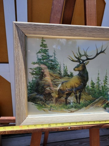 Rare 3D Framed Artwork Deer Scenery Plastic? Laminated Wood Frame Signed SweXey - Picture 5 of 12