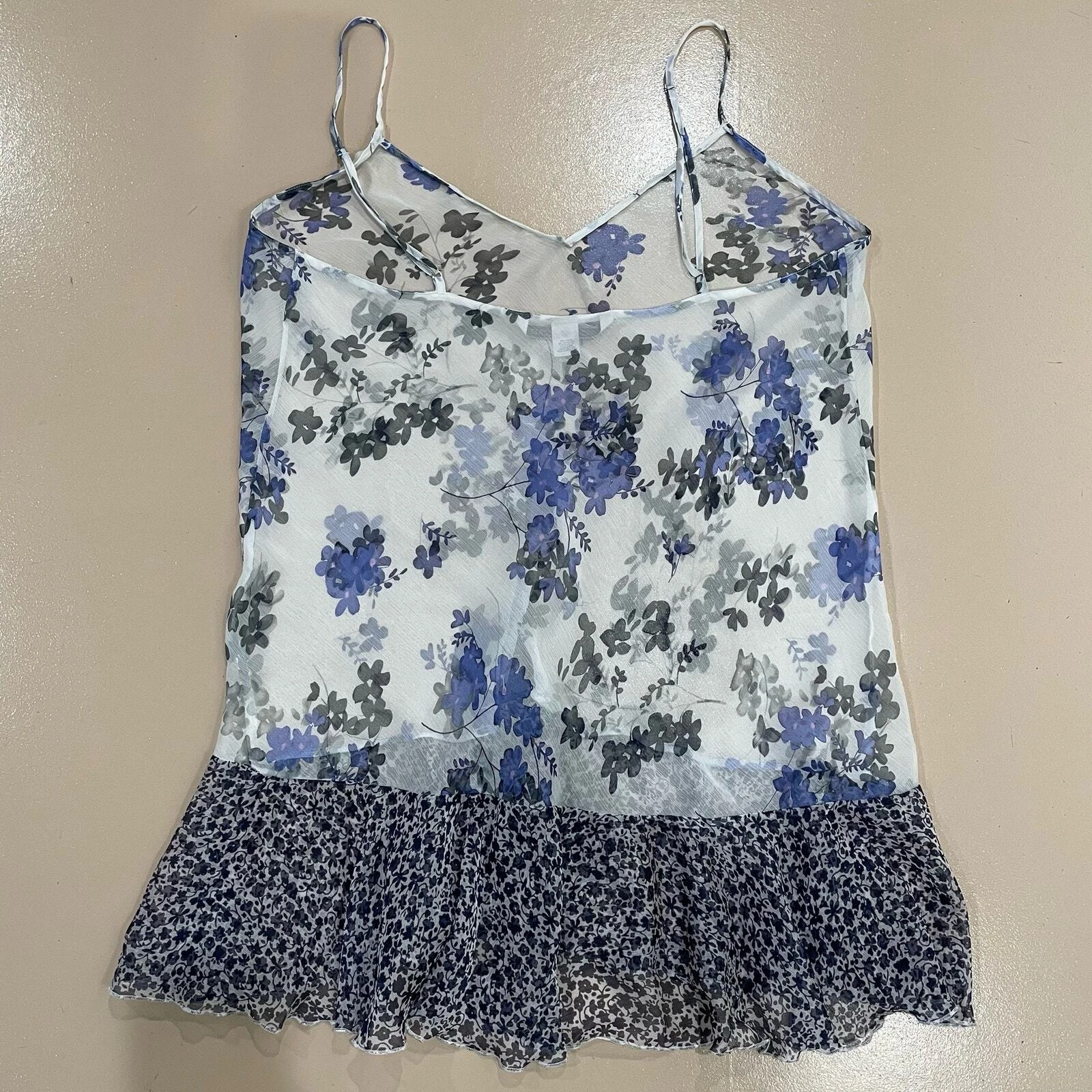 UNDERCOVER Abito top Victoria's Secret blu trasparente floreale Cami boho festa costiera L