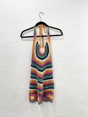 Rat & Boa Inferno Rainbow Crochet Mini Festival Halter Dress Size S | eBay