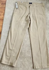New NWT DOCKERS City chino khaki 100% cotton pants Flat Front Slim Fit TAN 38x32
