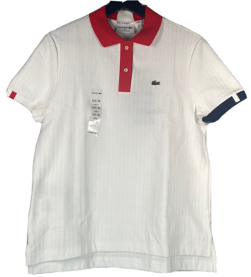 Lacoste Made In France Womens Polo Shirt Size 38 US 6 White Red Crocodile Logo