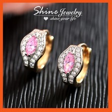 18K GOLD GF PINK QUARTZ BIRTHSTONE GIFT WOMENS FASHION EVIL EYE HOOP EARRINGS