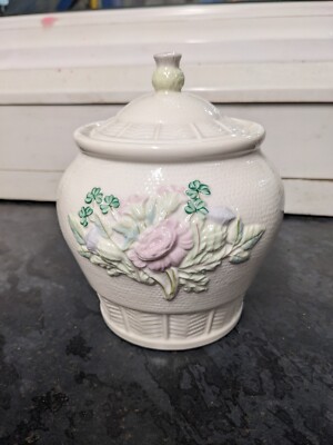Vintage Belleek Floral Thistle Keks Keksdose Irland 7'' NEUWERTIG
