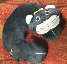 KIDS TRAVEL KITTY CAT NECK PILLOW SOFT GREY PLUSH PINK 3D HEAD EMBARK