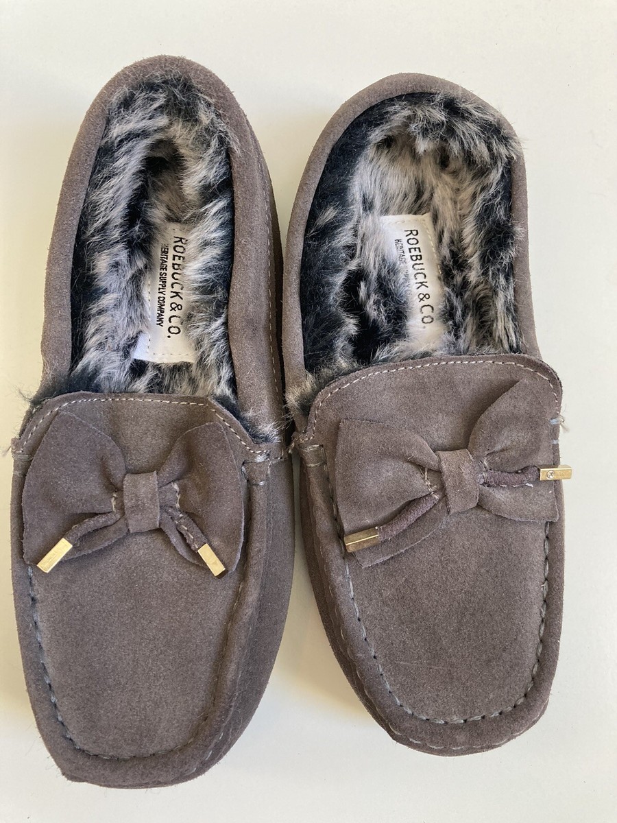 roebuck co gray suede faux fur womens slip on moccasins shoes