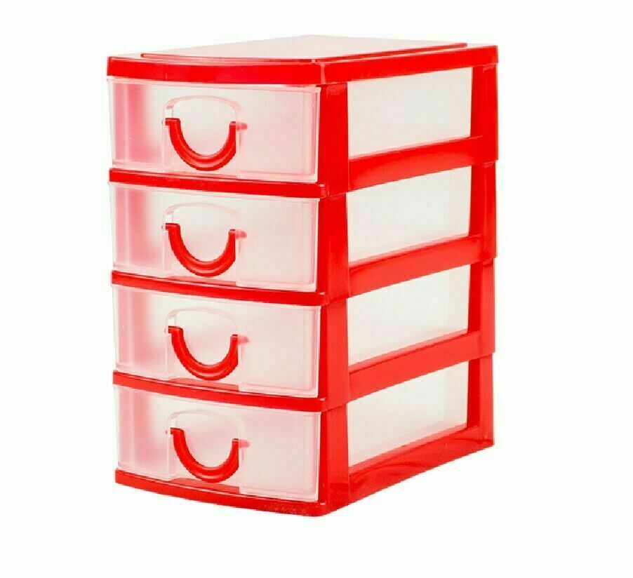 4 Tier MINI STORAGE UNIT Jewelry School Study Table Top Small Drawer