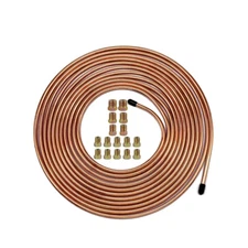 3/16In 25Ft Coil Roll w/ 16 Fitting Copper-Coated Brake Line Tubing Kit US