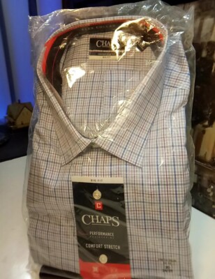 Chaps Big Fit Purple Multi /Flex Collar/Mens Size 20 34/35 Long Sleeve/ Comfort 
