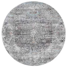 11'10"x11'10" Gray Silk with Wool Hand Knotted Transitional Round Rug R63726