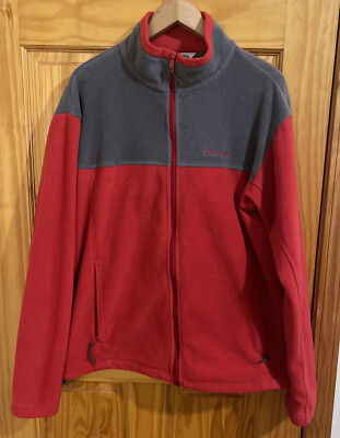 Men's Columbia Sportswear Red Gray Long Sleeve Fleece Zip Up Jacket Size XL 