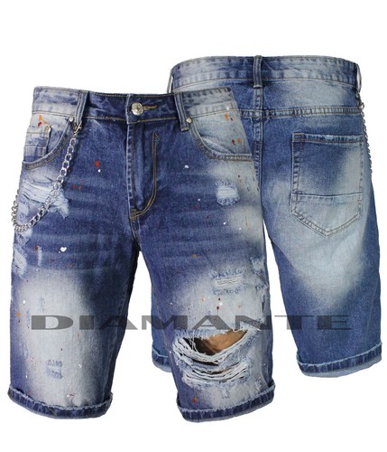 Bermuda Jeans uomo Denim strappati con pittura pantaloncino corto nuovo 232  | eBay