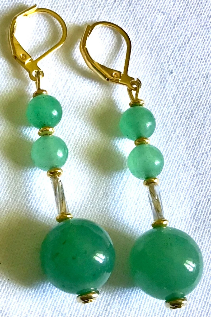 Boucles D'oreilles Pendantes En Plaqué Or 14 Carats - Perles De Culture & Calcédoine Verte - Dormeuses élégantes