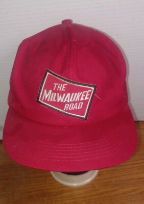 Vintage K-Products Cap THE MILWAUKEE ROAD RAILROAD rot bestickt Patch Truckermütze