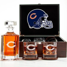 Chicago Bears - Engraved Football Whiskey Decanter and 2 Glasses In Wood Box