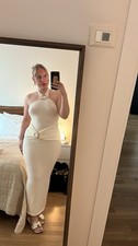 White Maxi Halterneck Dress With Gold Detail