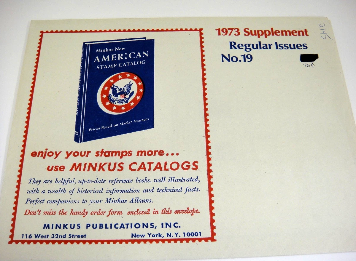 Minkus 1973 United States Regular Issues Stamp Album Supplement 19  NOS
